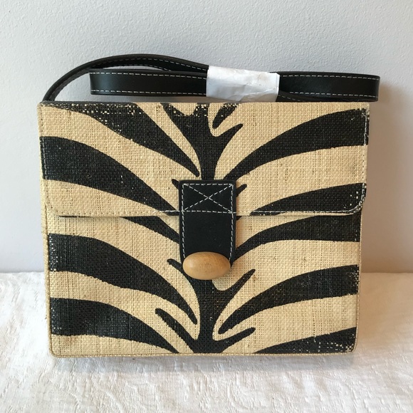 . Handbags - Zebra Style Straw Bag**Brand new!